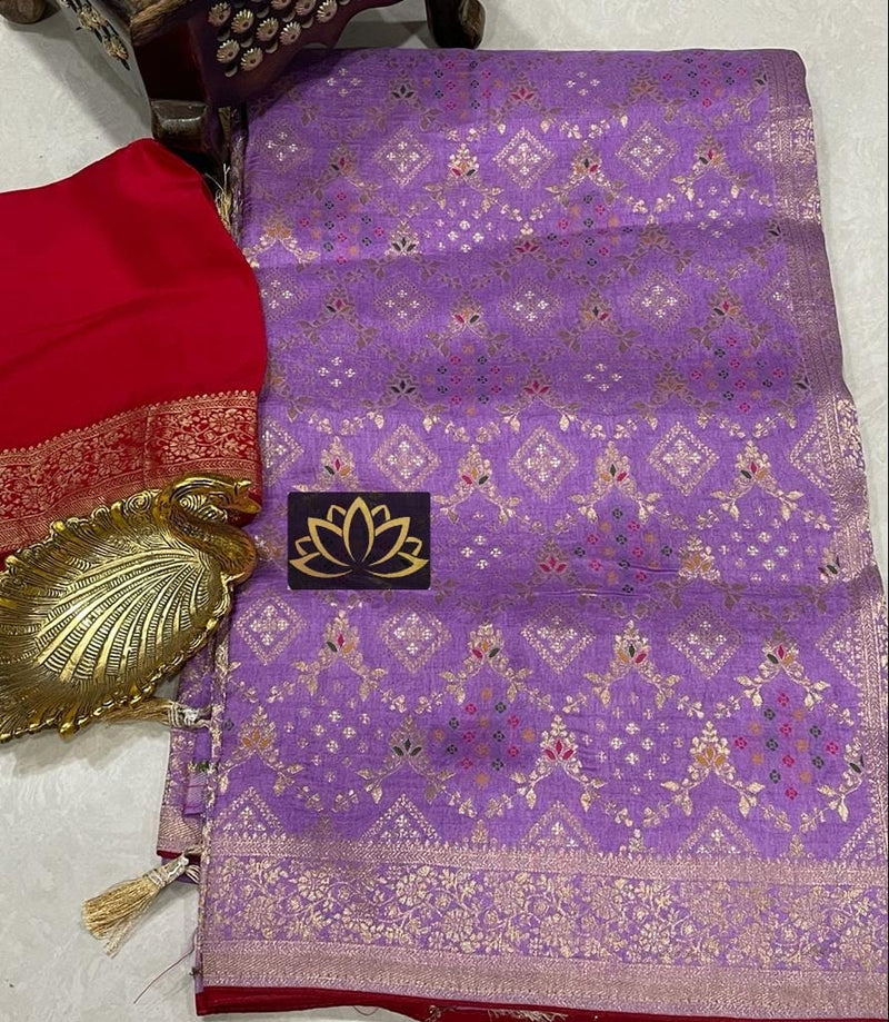 Lavender Moonga Crepe Silk Designer Saree