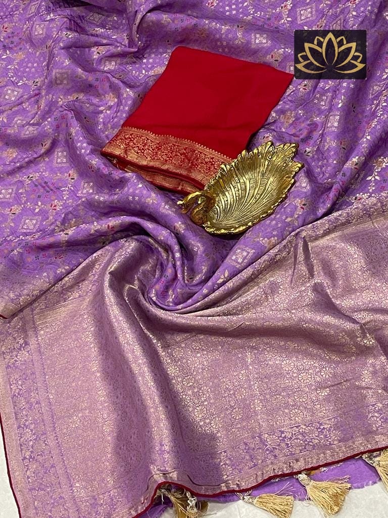 Lavender Moonga Crepe Silk Designer Saree