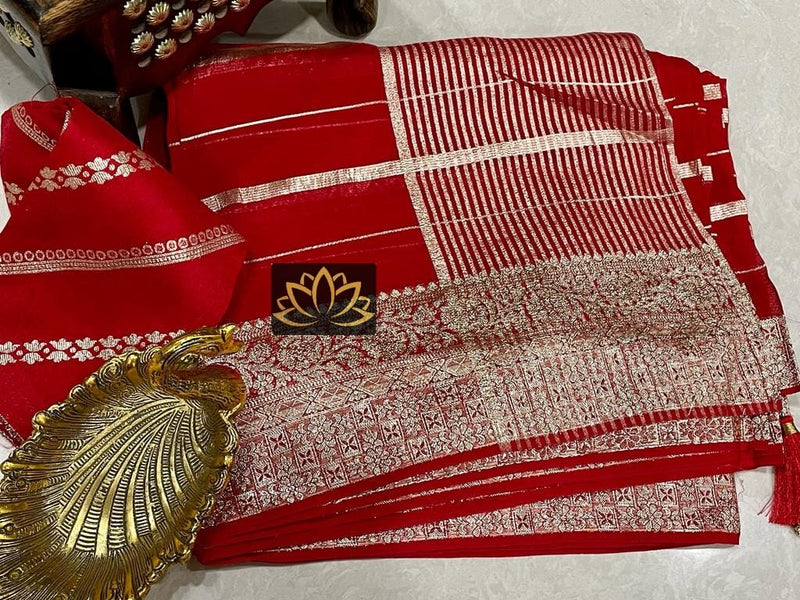 Red Banarasi Semi Organza Designer Saree