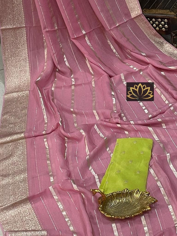 Pink Banarasi Semi Organza Designer Saree