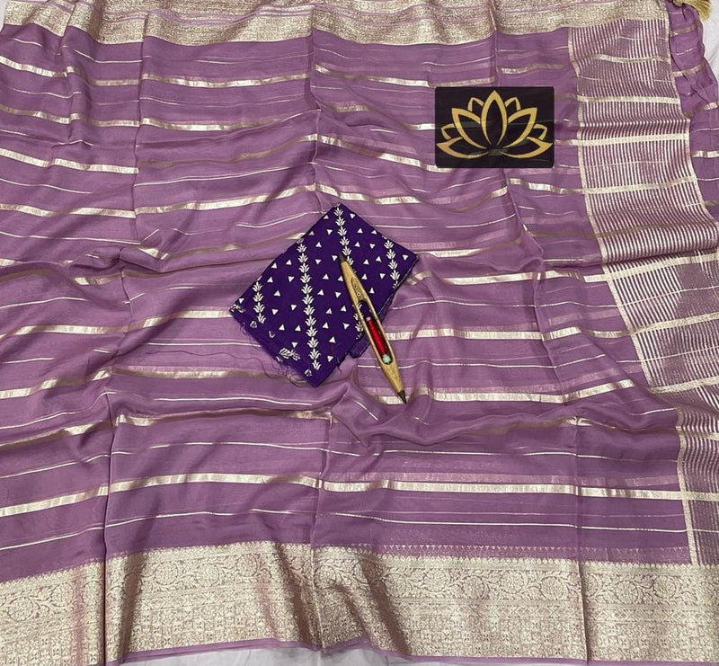 Lavender Banarasi Semi Organza Designer Saree