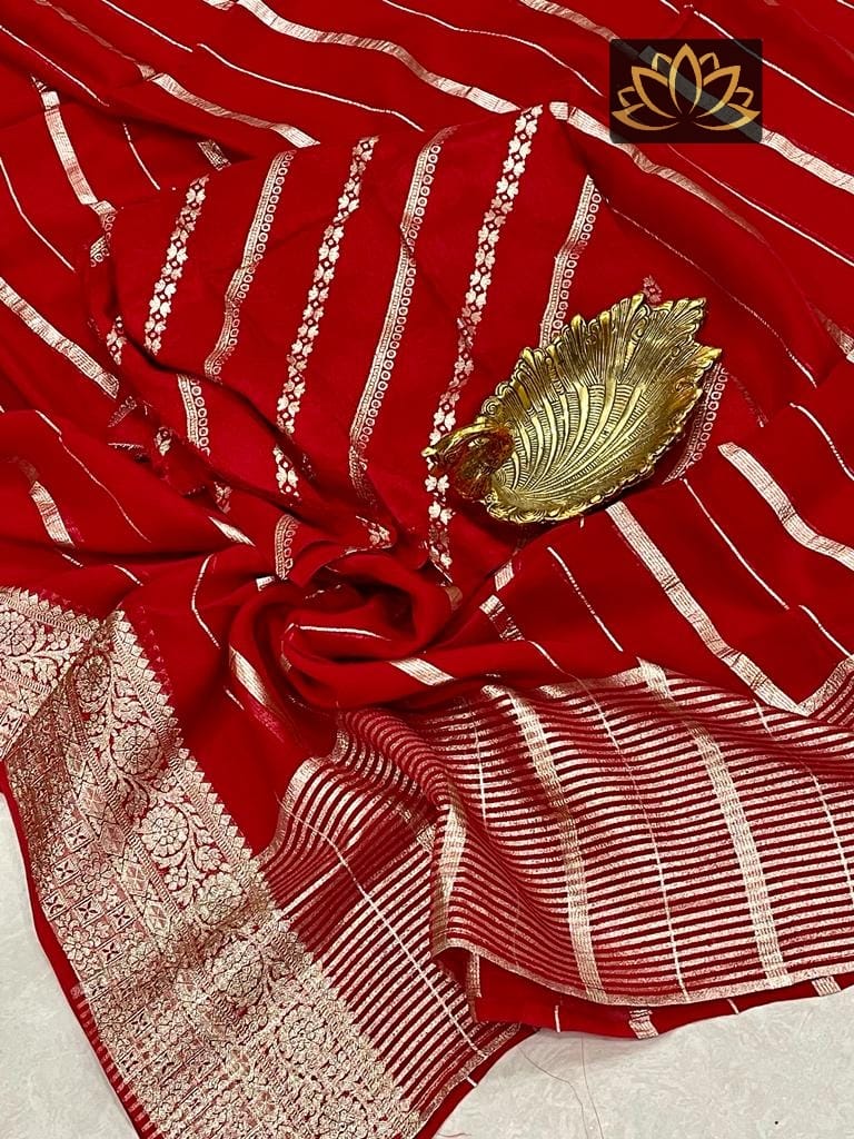 Red Banarasi Semi Organza Designer Saree