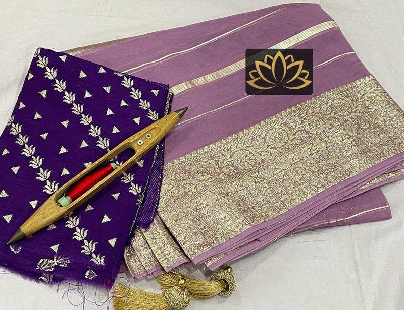 Lavender Banarasi Semi Organza Designer Saree