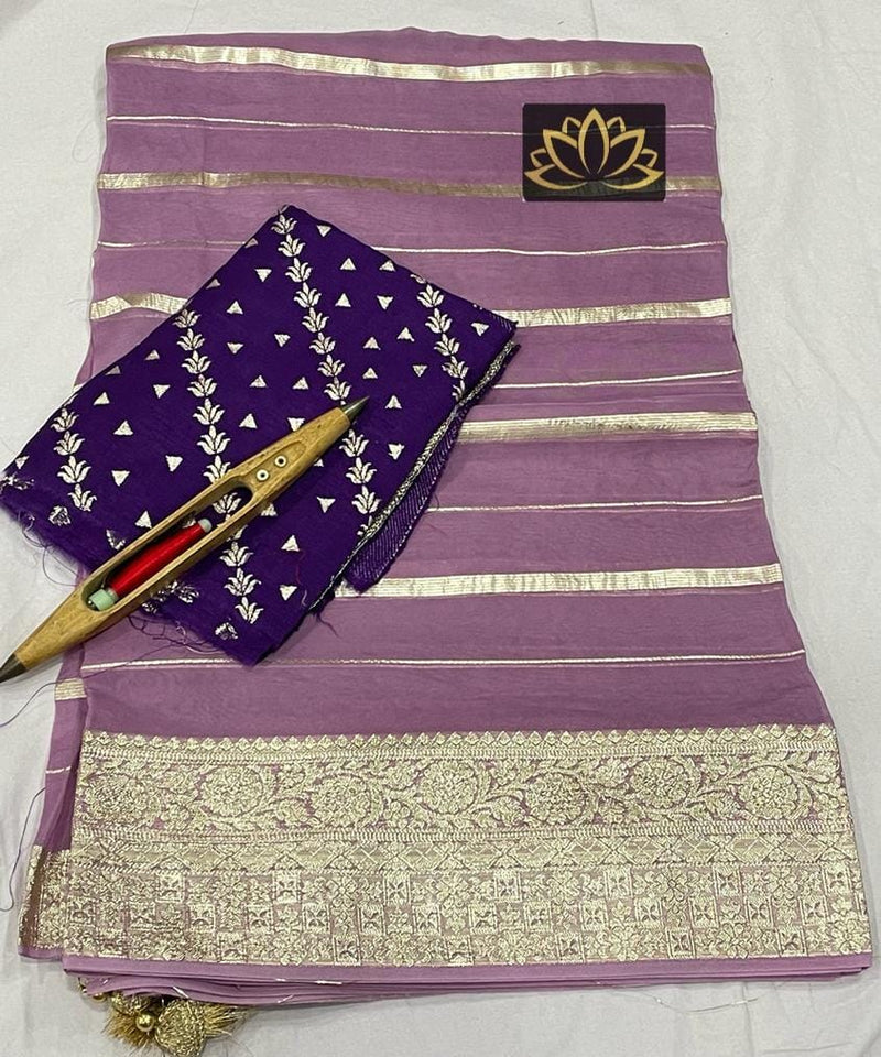 Lavender Banarasi Semi Organza Designer Saree