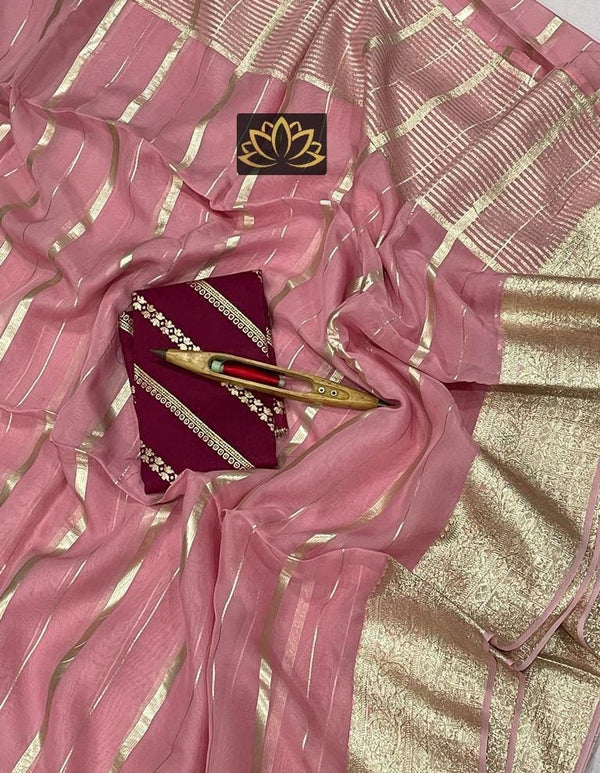 Pink Banarasi Semi Organza Designer Saree