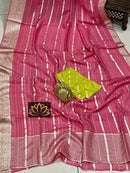 Pink Banarasi Semi Organza Designer Saree
