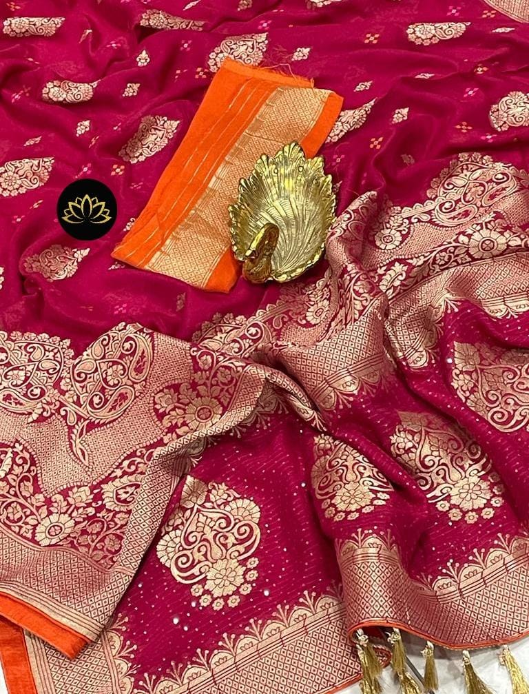 Pink Designer Khaddi Georgette Saree with Sequence Work Pallu