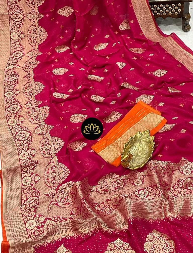 Pink Designer Khaddi Georgette Saree with Sequence Work Pallu