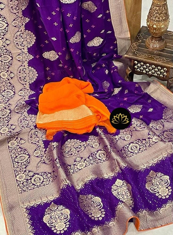 Purple Designer Khaddi Georgette Saree with Sequence Work Pallu