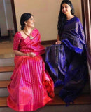 Traditional Handloom Kanchipuram Silk Saree with Peacock Thread Butta All over & Simple Zari Border