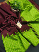 Pure Raw Silk Sarees with Temple Border Bindi Butti Saree