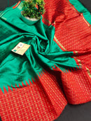 Pure Raw Silk Sarees with Temple Border Bindi Butti Saree