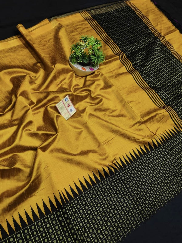 Pure Raw Silk Sarees with Temple Border Bindi Butti Saree