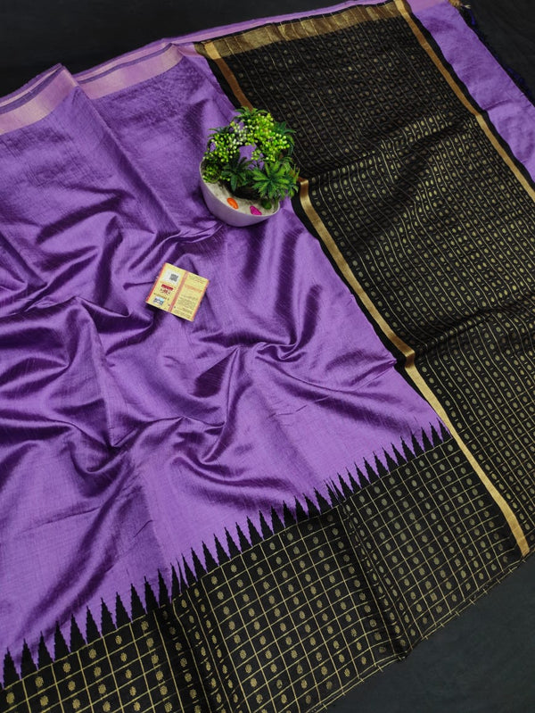 Pure Raw Silk Sarees with Temple Border Bindi Butti Saree
