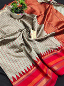 Pure Raw Silk Mini Checks With Contrast Temple Border