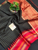 Pure Raw Silk Mini Checks With Contrast Temple Border