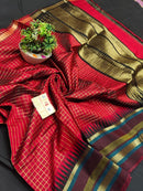 Pure Raw Silk Mini Checks With Contrast Temple Border