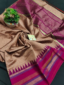Pure Raw Silk Mini Checks With Contrast Temple Border