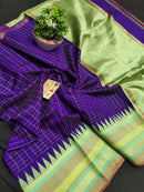 Pure Raw Silk Mini Checks With Contrast Temple Border
