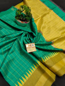 Pure Raw Silk Mini Checks With Contrast Temple Border