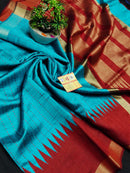 Pure  Raw Silk Raindot Pattern with Contrast Temple Border