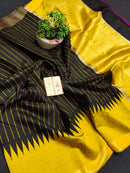 Pure  Raw Silk Raindot Pattern with Contrast Temple Border