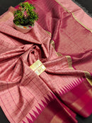 Pure Raw Silk Mini Checks With Contrast Temple Border