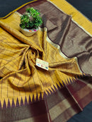 Pure Raw Silk Mini Checks With Contrast Temple Border