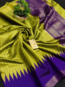 Pure  Raw Silk Raindot Pattern with Contrast Temple Border