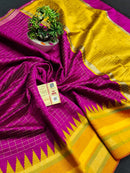 Pure Raw Silk Mini Checks With Contrast Temple Border