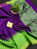 Pure  Raw Silk Raindot Pattern with Contrast Temple Border
