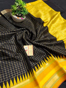 Pure Raw Silk Mini Checks With Contrast Temple Border