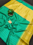 Pure Raw Silk Mini Checks With Contrast Temple Border
