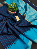 Pure  Raw Silk Raindot Pattern with Contrast Temple Border