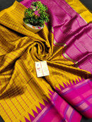 Pure Raw Silk Mini Checks With Contrast Temple Border