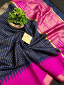 Pure  Raw Silk Raindot Pattern with Contrast Temple Border