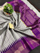 Pure  Raw Silk Raindot Pattern with Contrast Temple Border