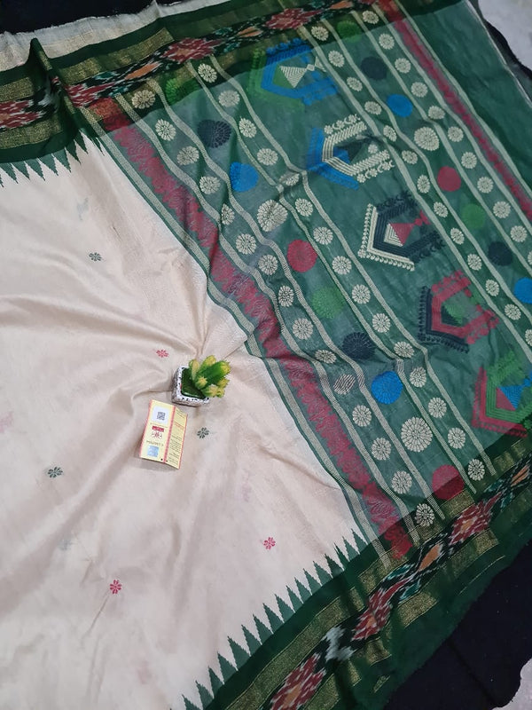 Pure Tussar Silk Saree with Dolabedi Work Pallu & Butta