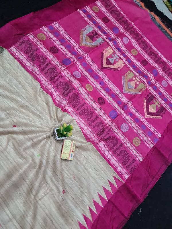Pure Tussar Silk Saree with Dolabedi Work Pallu & Butta