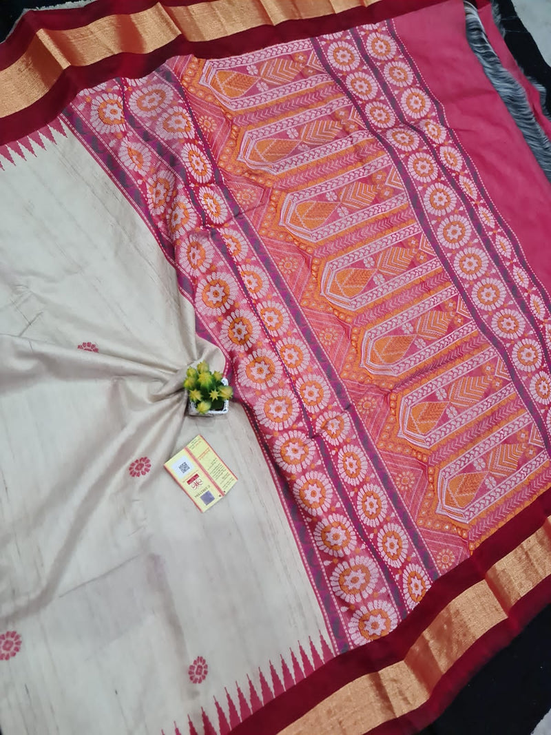 Pure Tussar Silk Saree with Dolabedi Work Pallu & Butta