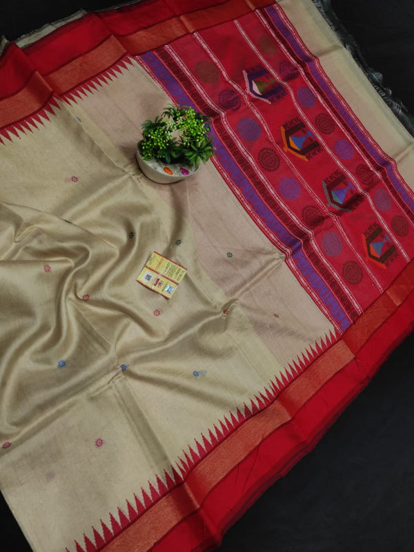 Pure Tussar Silk Saree with Dolabedi Work Pallu & Butta