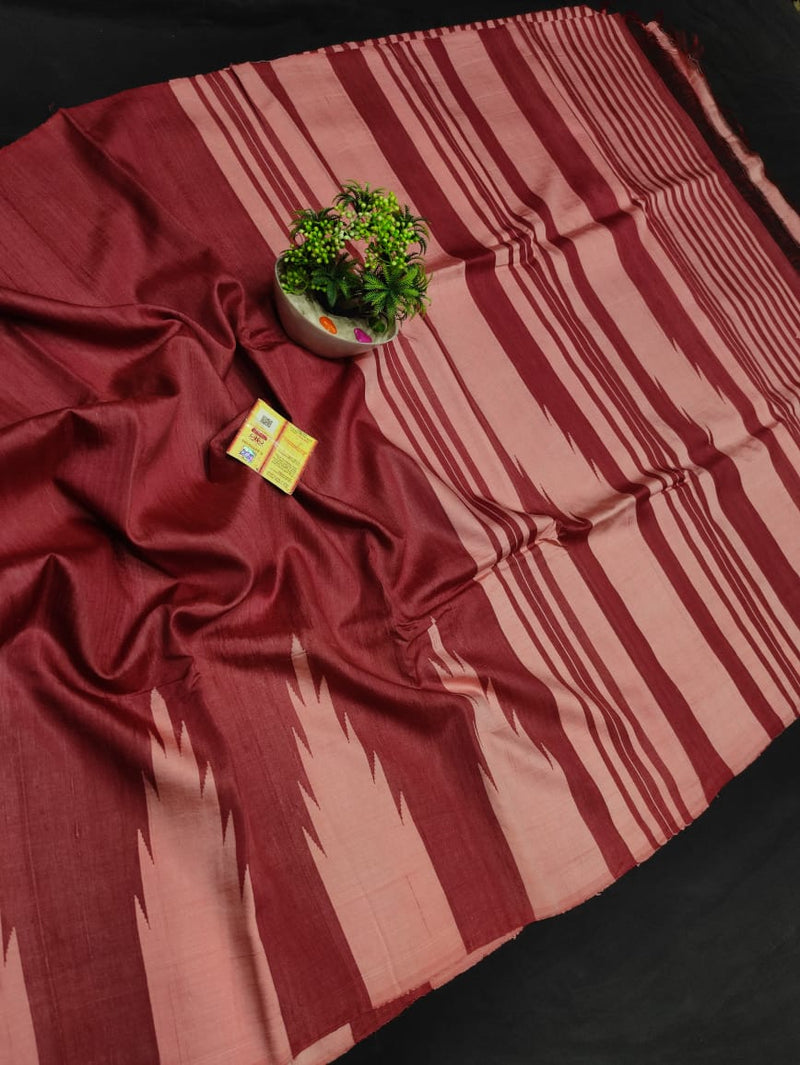 Pure Handloom Tussar Silk Sarees with Traditional Temple Border