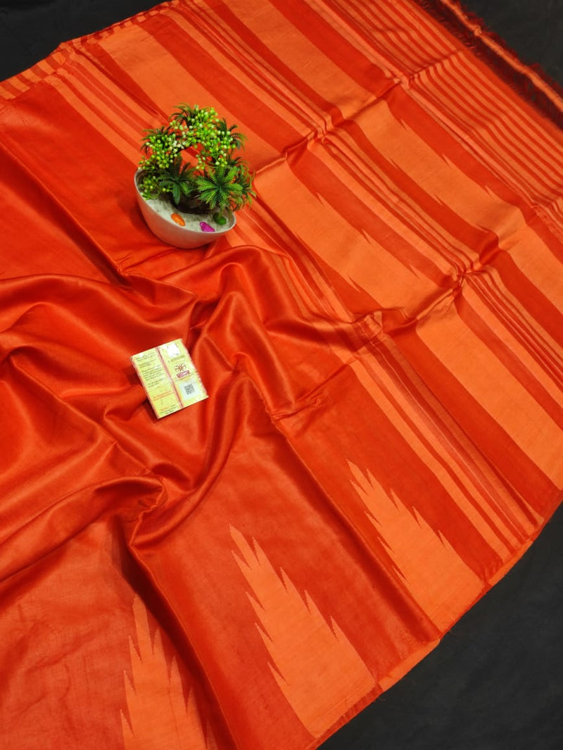 Pure Handloom Tussar Silk Sarees with Traditional Temple Border