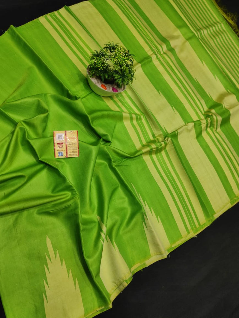 Pure Handloom Tussar Silk Sarees with Traditional Temple Border