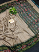 Pure Tussar Silk Saree with Contrast Ikkat Style Temple Border