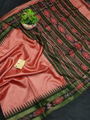 Pure Tussar Silk Saree with Contrast Ikkat Style Temple Border