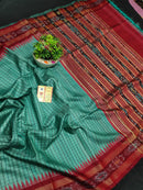 Pure Tussar Silk Saree with Contrast Ikkat Style Temple Border