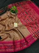 Pure Tussar Silk Saree with Contrast Ikkat Style Temple Border
