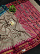 Pure Tussar Silk Saree with Contrast Ikkat Style Temple Border