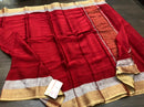 Red Wrinkle Mysore Crepe Silk Saree with Silver & Gold Zari Border